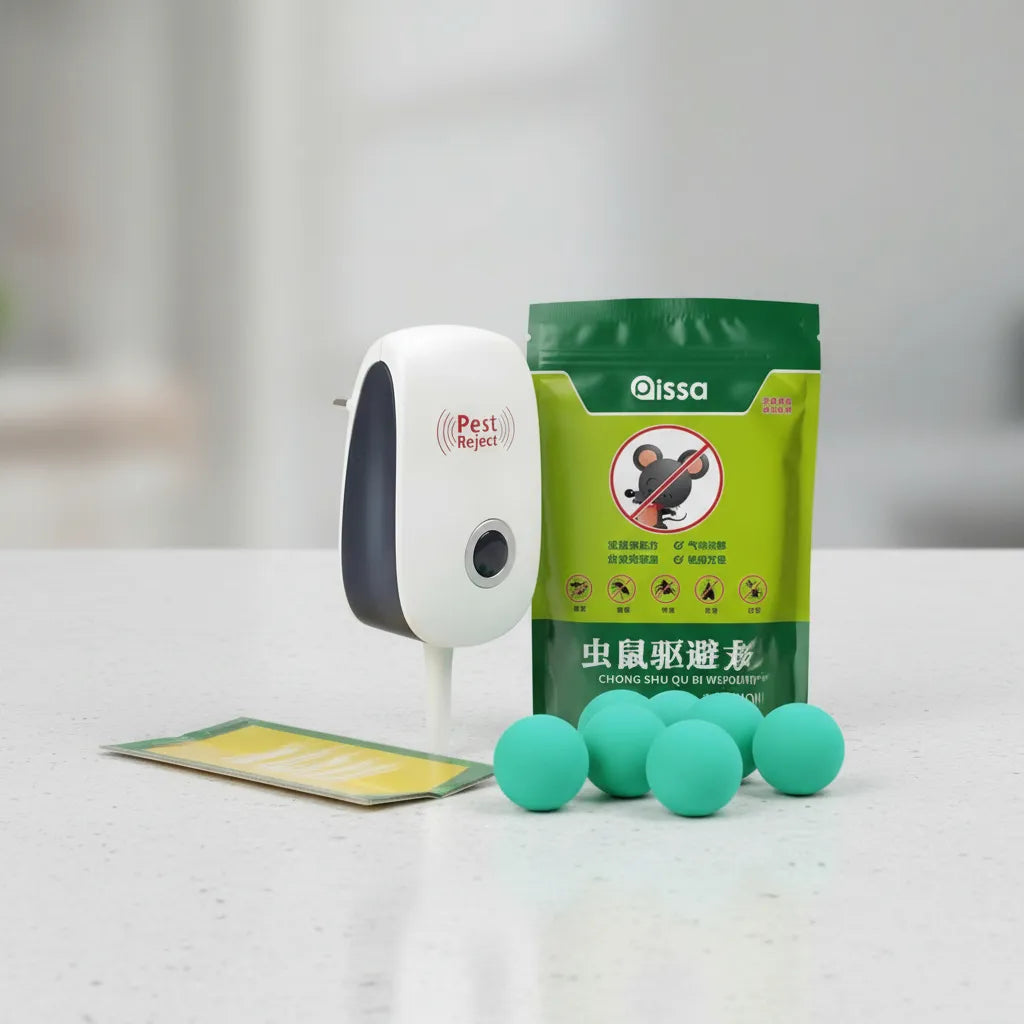 Pack 3 en 1 Anti Plagas Ratones e Insectos – Ultrasonido + Menta + Trampa Pegajosa