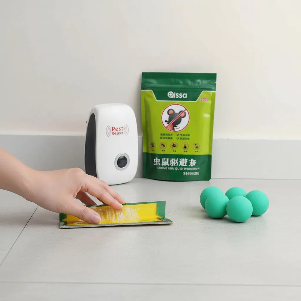 Pack 3 en 1 Anti Plagas Ratones e Insectos – Ultrasonido + Menta + Trampa Pegajosa